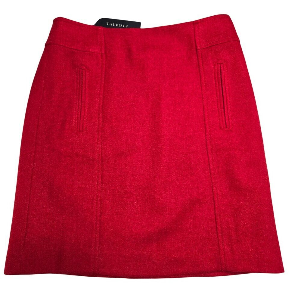 Talbots Petites Skirt Red Size 2P Fully Lined Wool Blend Back Zip Pockets Office